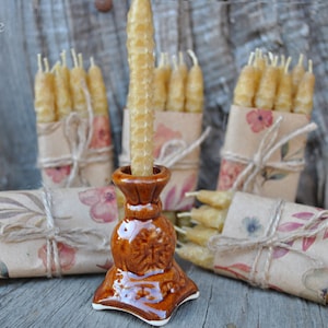 50 pcs 30+ minutes beeswax candles and candleholder set, Pure beeswax, Hand rolled