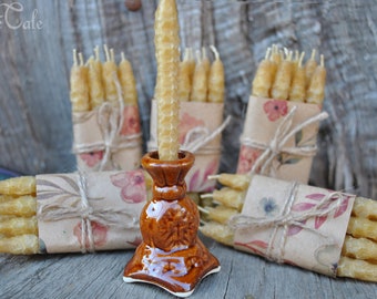 50 pcs 30+ minutes beeswax candles and candleholder set, Pure beeswax, Hand rolled