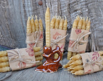 50 pcs 30+ minutes beeswax candles and candleholder set, Pure beeswax, Hand rolled