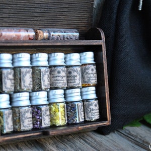 Miniature 12 herbs set in wooden box, Aromatherapy, Herbs in vials, Starter kit, Herbs gift set, Herbs starter kit, Herbs in