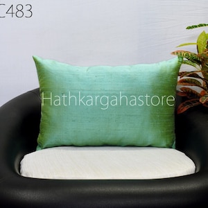 Mint Green Pure Silk Pillowcase, Dupioni Silk Throw Pillow, Lumbar Euro Sham, Luxurious Home Decor Sofa Cushion Cover, HouseWarming Gift Her