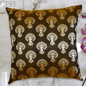 Brown Brocade Silk Lumbar Pillow | Handmade Decorative Cushion Cover | Indian Throw Pillow Sham Custom Home Decor, Housewarming Wedding Gift