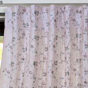 50&#39;&#39; Wide Embroidered Pink Curtain Panel Living Room Curtain, Long Curtain Window Drapery Curtain For Bedroom Rod Pocket, Hidden Top Tab Tie