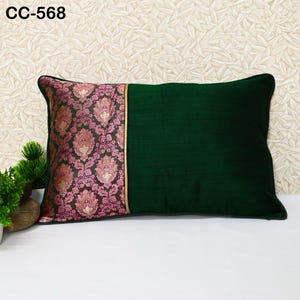 Pure Silk Luxury Cushion, Pillowcase Rectangle Sham Cushion Cover Pillow Sham Cover Brocade, Bottle Green For Sofa Bed Throw Designer Fabric