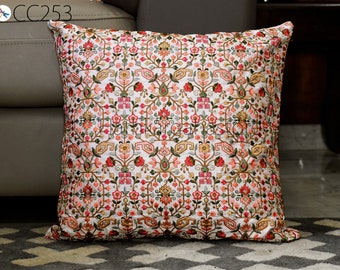 Embroidered Floral Pillow Cover: Pink Faux Dupioni Cushion, Home Decor