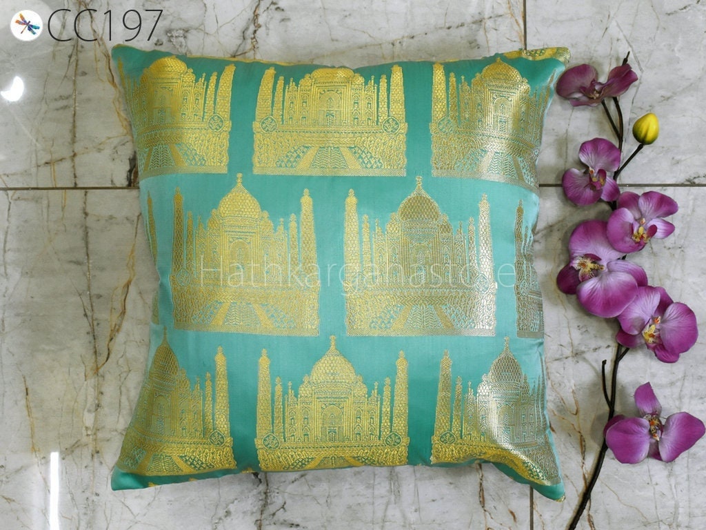 Sea Green Brocade Silk Pillow Cover Handmade Lumbar Pillowcase Sham Decorative Cushion Home Decor House Warming Bridal Shower Wedding Gift