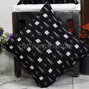 Black Ikat Cushion Cover Pillowcase Handwoven Cover Double Sided Decorative Pure Cotton Throw Pillow House Warming Shower Wedding Home Decor