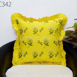 Yellow Embroidered Frill Throw Pillow Cushion Cover Handmade Embroidery Decorative Home Decor Pillowcase House Warming Bridal Shower Wedding