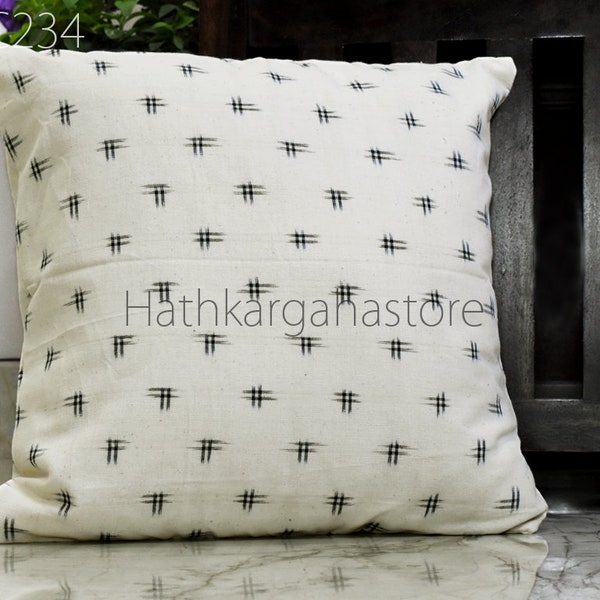 Black - Cotton Pochampally Ikat Cushion Cover (16 x 16 in) 02