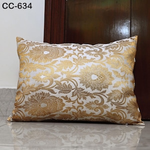 Gold Ivory Brocade Pillowcase Rectangle Handmade Lumbar Throw Pillow luxury Home Decor Silk Cushion Cover for sofa bed Gift Her/Him