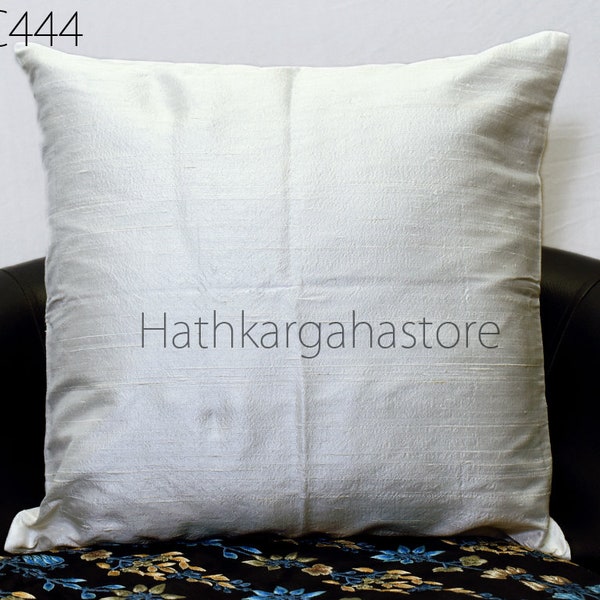 White Dupioni Silk Square Pillowcase | Cushion Cover Handmade | 100% Pure Silk Throw Pillow | Sustainable Home decor Gift HouseWarming Bride