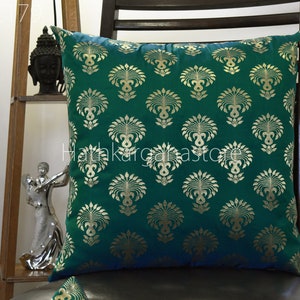 Peacock Green Pillow Cover Brocade Silk Handmade Lumbar Pillowcases Sham Decorative Cushion Home Decor House Warming Bridal Shower Wedding