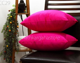 Hot Pink Dupioni Silk Square Cushion Cover |  Handmade Pillowcase | Pure Silk Throw Pillow | Luxury Home decor | Gift Wedding HouseWarming