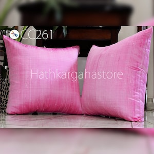 Pink Dupioni Silk Square Pillowcase | Cushion Cover Handmade | Pure Silk Throw Pillow | Home decor Gift Sustainable House Warming, Wedding