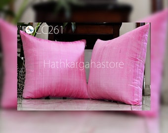 Pink Dupioni Silk Square Pillowcase | Cushion Cover Handmade | Pure Silk Throw Pillow | Home decor Gift Sustainable House Warming, Wedding