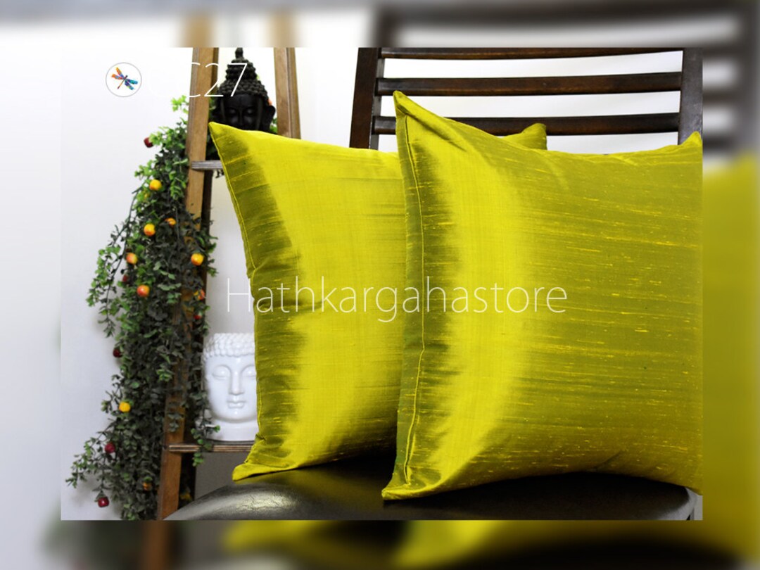 Iridescent Yellow Green Silk Pillow Cover: Handmade Dupioni Cushion - 1 Piece 24x24 inches