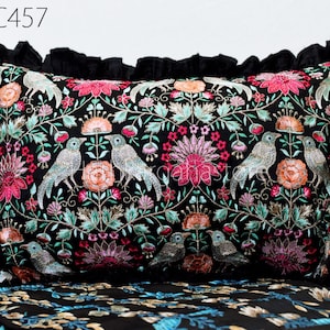 Embroidered Frilled Cushion Cover: Ivory Viscose Decorative Pillow