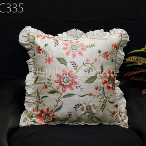 Ivory Embroidered Frill Throw Pillow Cushion Cover Handmade Embroidery Decorative Home Decor Pillowcase House Warming Bridal Shower Wedding