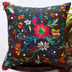 Floral Embroidered Throw Pillow Square Decorative Home Decor Pillow Cover Handmade Embroidery Cushion Cover House Warming Bridal Shower Gift