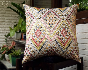 Embroidered Cushion Cover: Blush Floral Throw Pillow, Faux Dupioni