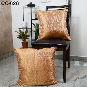 Peach Brocade Cushion Cover | Silk Look Throw Pillow | Traditional Indian Decorative Pillowcase | Sofa Decor | Festive Housewarming Gift