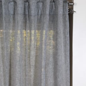 Tab Top linen Curtain Panel in Grey 1 Piece - 54&quot; Wide Semi Sheer Long Window Curtains - Custom size rod pocket drapes Living room curtains
