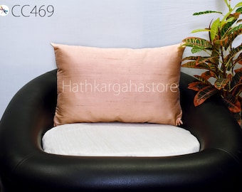 Funda de almohada de seda pura color melocotón, funda de cojín rectangular de todos los tamaños, hecha a mano, de seda Dupioni, decorativa