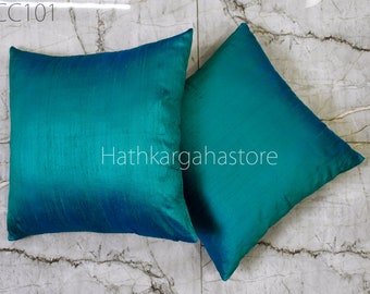 Iridescent Sea Green Silk Pillow Cover: Two-Tone Dupioni Throw Pillow