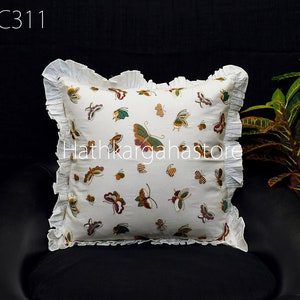 White Embroidered Frill Throw Pillow Cushion Cover Handmade Embroidery Decorative Home Decor Pillowcase House Warming Bridal Shower Wedding
