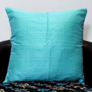 Light Blue Dupioni Silk Square Pillowcase | Cushion Cover Handmade | 100% Pure Silk Throw Pillow | Luxury Home decor | Gift Wedding Shower