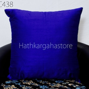 Royal Blue Dupioni Silk Square Pillowcases | Cushion Cover Handmade | Pure Silk Throw Pillow | DIY Home decor | Gift festival HouseWarming