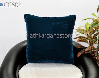 Teal Blue Velvet Throw Pillow, Square Handmade Luxury Cushion Cover, Minimalist Home Decor Velvet body Pillowcase, Custom Bridal Shower Gift