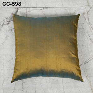 Iridescent Brown Green Dupioni Silk Square Cushion Cover Indian Handmade Pillowcases Pure Silk Throw Pillow Luxury Home Decor Wedding Gift