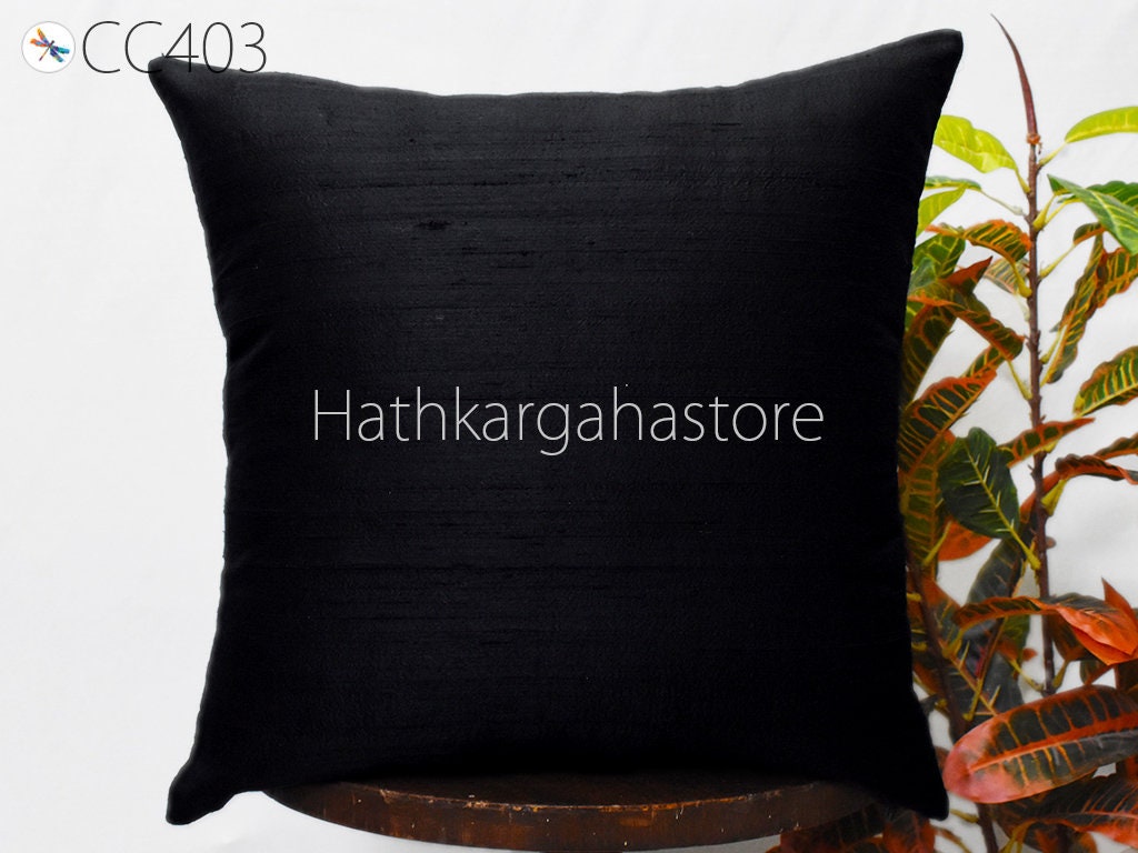Black Dupioni Silk Square Pillowcase | Cushion Cover Handmade | 100% Pure Silk Throw Pillow | DIY Home Decor | Gifting Wedding House Warming