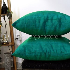 Peacock Green Dupioni Pure Silk Cushion Cover, Handmade Throw Pillow, Decorative Silk Pillowcase, DIY Home Decor, HouseWarming Gift Her/ Him