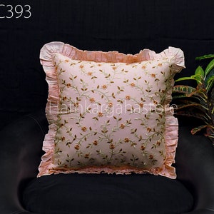 Peachy Embroidered Frill Throw Pillow Cotton Pillowcase Cushion Cover Embroidery Decorative Home Decor House Warming Bridal Shower Wedding