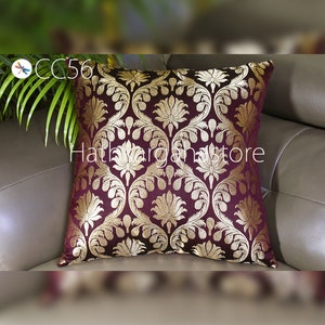 Brocade Silk Wine Cushion Cover, Custom Size Handmade Throw Pillow Decorative Home Decor Embroidery Pillow Cover House Warming Bridal Gift