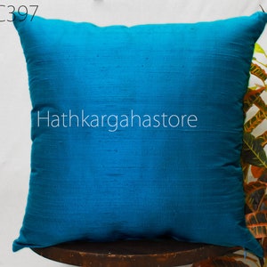 Dark Turquoise Dupioni Pure Silk Cushion Cover Handmade Throw Pillow Decorative Home Decor Silk Pillowcase House Warming Bridal Wedding Gift