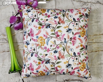 Ivory Floral Embroidered Cushion Cover: Handmade Cotton Throw Pillow