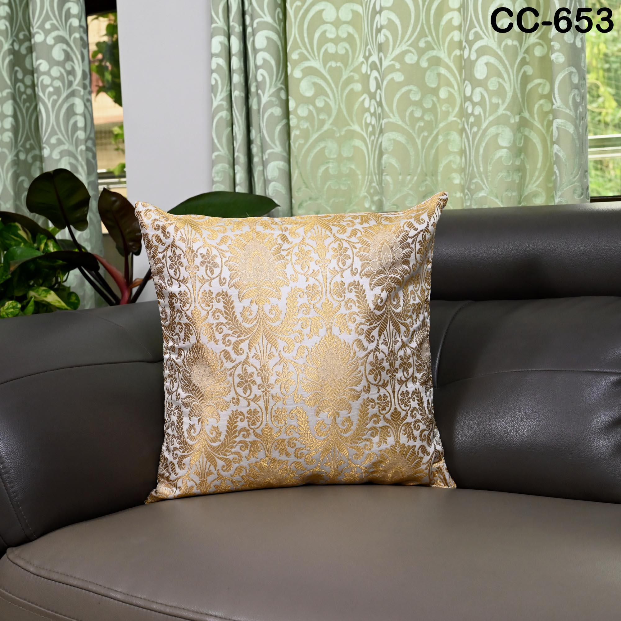 Federa Per Cuscino In Seta Broccato Con Motivo Pavone Ed Elefante – 40x40 Cm, Fatto A Mano In India