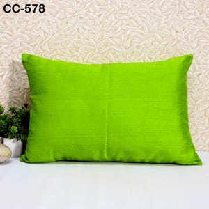Green Pure Silk Pillowcases, Dupioni Pure Silk Throw Pillow, Lumbar Euro Sham, Home Decor Sofa Cushion Cover, House Warming Christmas Gift