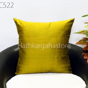 Iridescent Yellow Black Dupioni Silk Square Pillowcase | Cushion Cover Handmade | Pure Silk Throw Pillow | Home decor House Warming Gift