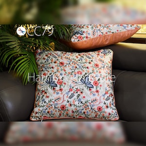 Embroidered Pure Dupioni Silk Cushion Cover Handmade Silk Throw Pillow Cover Decorative Home Decor House Warming Bridal Shower Wedding Gift