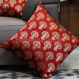 Handmade Maroon Brocade Silk Pillow Cover: Decorative Lumbar Cushion