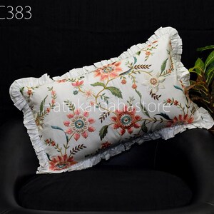 Ivory Embroidered Frill Throw Pillow Cotton Euro Sham Rectangle 12 X 26 Cushion Cover Decorative Pillowcase House Warming Gifts Home Decor