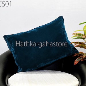 Teal Blue Velvet Cushion Cover Rectangle | Handmade Throw Pillow | Luxury Home Decor Double Sided Pillowcase | Bridal, Festival Gift for Her