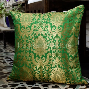 Green Brocade Silk Pillow Cover Handmade Lumbar Pillowcase Sham Decorative Cushion cover Home Decor House Warming Bridal Shower Wedding Gift