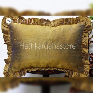 Iridescent Brown Throw Pillow Dupioni Pure Silk Frill Pillowcase Handmade Cushion Cover Decorative Sham Home Decor HouseWarming Wedding Gift