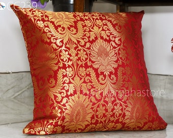 Red Brocade Silk Pillow Cover Handmade Custom size 16X16 Lumbar Pillowcase Decorative Cushion Home Decor House Warming Shower Wedding Gift