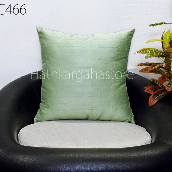 Pistachio Green Dupioni Silk Square Pillowcase | Cushion Cover Handmade | 100% Pure Silk Throw Pilow | DIY Home decor Luxury | Gift Wedding